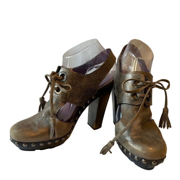 Coach Poppy Collection Women's Rena Shoes Gunmetal Heel 9.5B Leather Upper Tasse - Picture 2 of 7